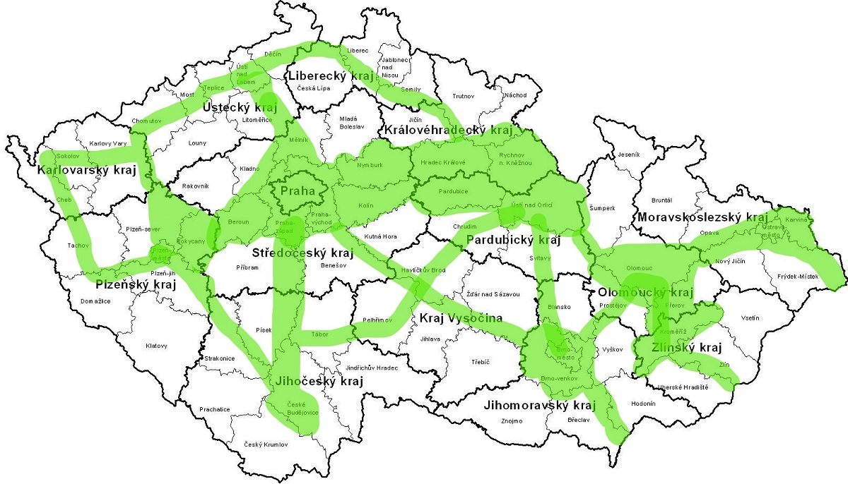 mapa ČR rozvozové trasy